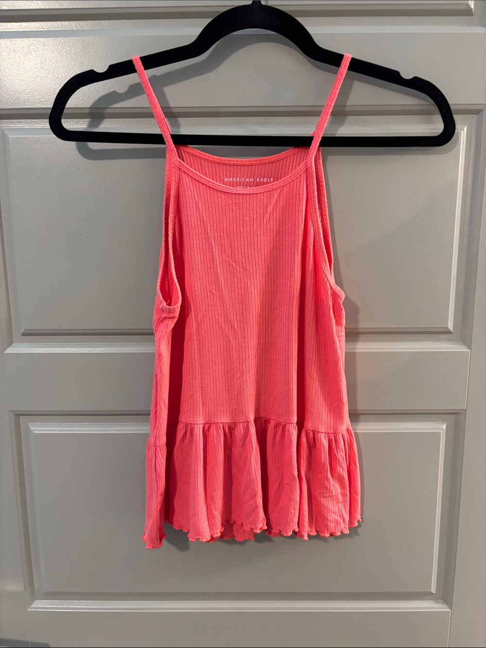 American Eagle Outfitters Coral Pink Ribbed Ruffle-Hem Cami